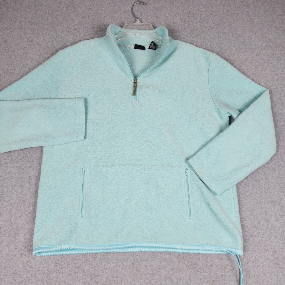 New York & Company Fleece Jacket Mens L Blue Cozy Warm Winter 1/4 Zip Mock Neck